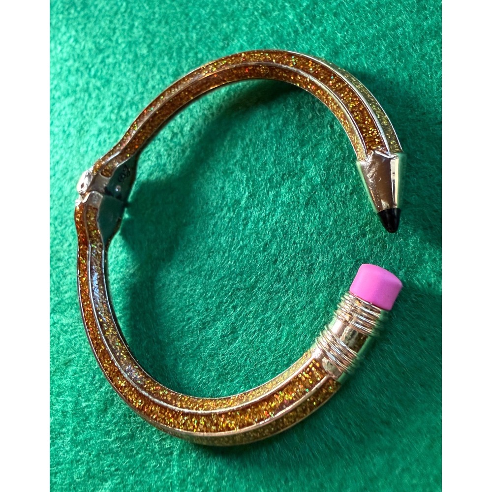 Betsey Johnson Pencil Bangle Bracelet Gold Glitter Novelty Schoolcore Art Eraser